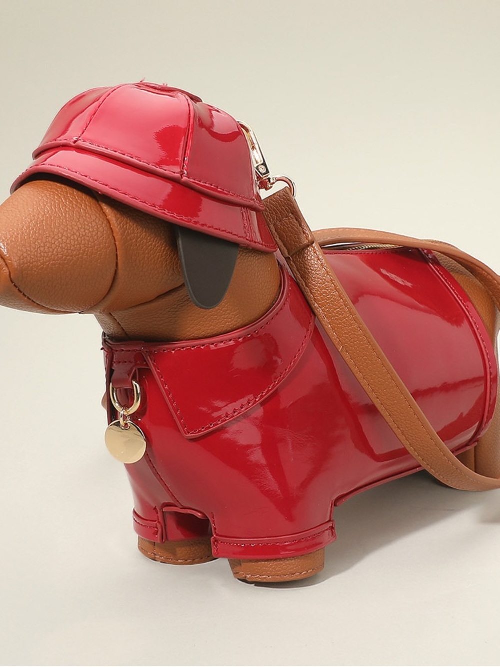 Red Patent Dog Crossbody Bag - Fashionable Pet-Inspired Accessory